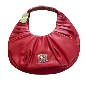 NWT Badgley Mischka Red Vegan Leather Hobo Bag w/ Silver Tone Hardware